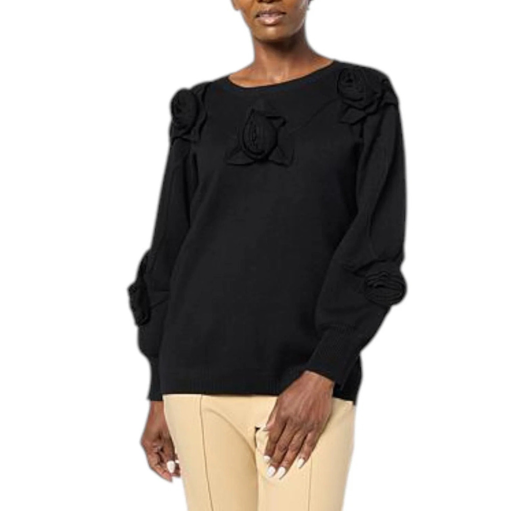 Antthony Women's 3-Dimensional Rosette Long-Sleeve Sweater Black - Regular